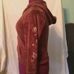 Chocolate Velour Embroidered Hoodie with pockets
